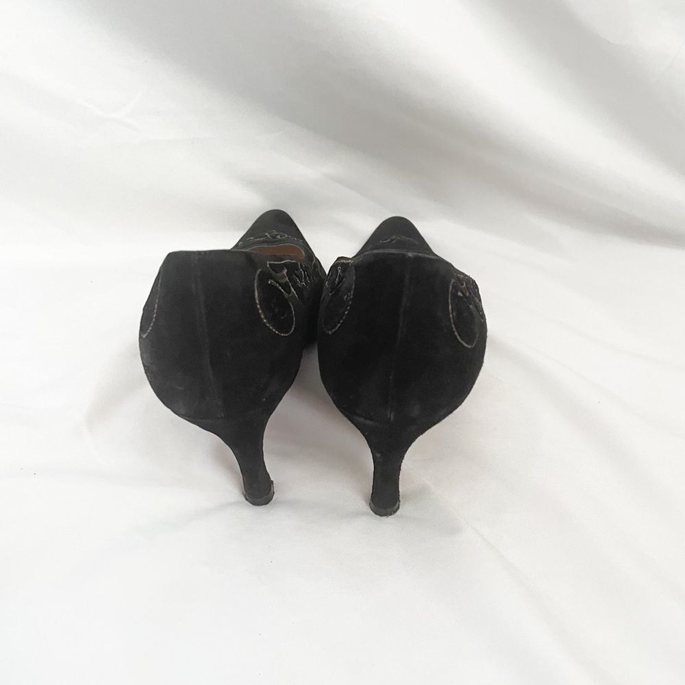 Pancaldi Black Suede Embroidered Heels 7.5” - Picture 5 of 9